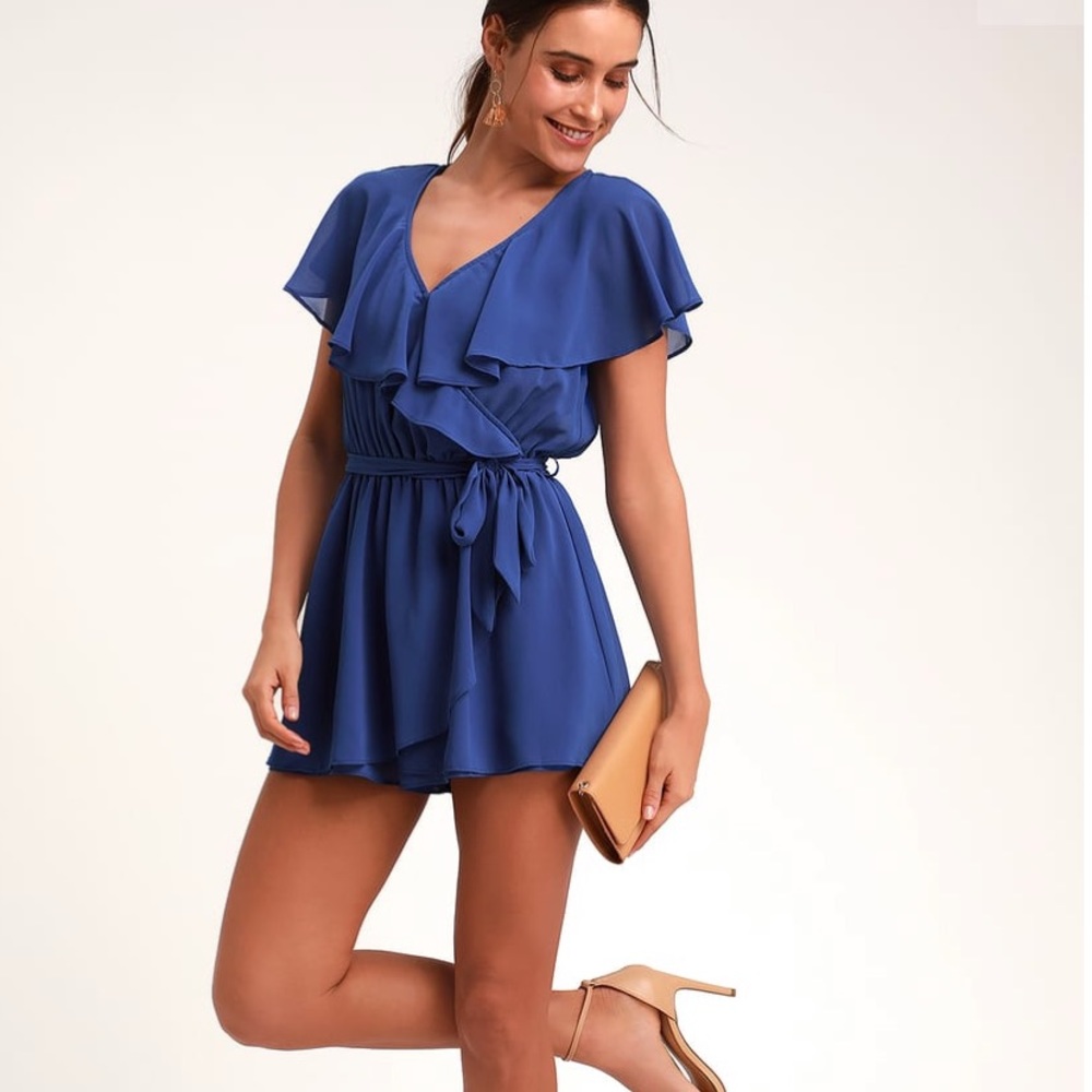 Lulus Lori Royal Blue Surplice Romper